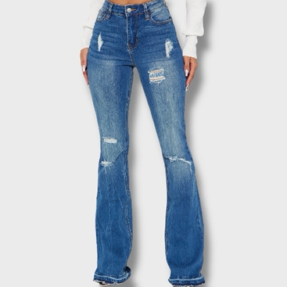 Tall Road Tripper Ripped Stretch Flare Jeans - 7 - Picture 1 of 3